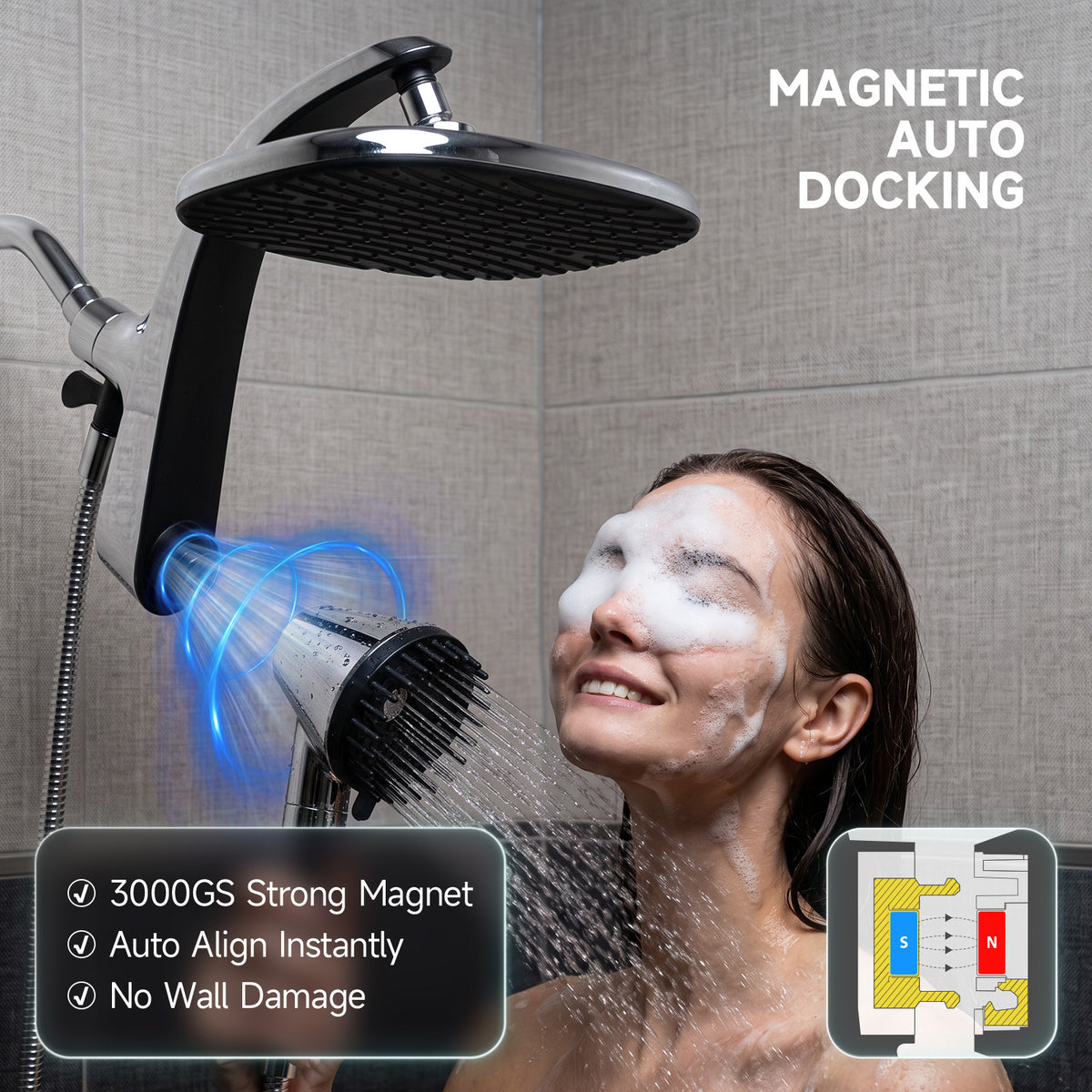Shower Head with Handheld, High Pressure Showerhead, Chrome