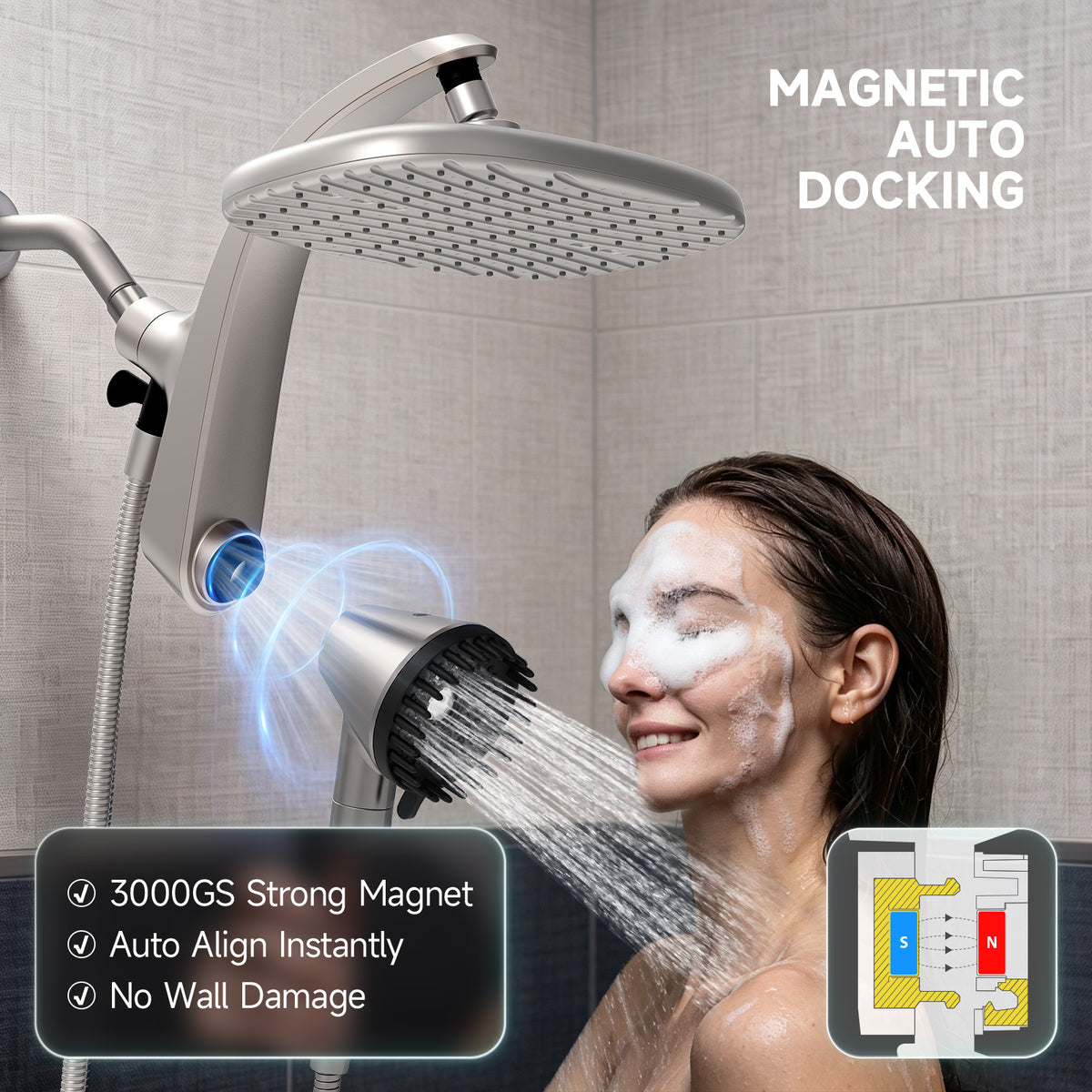 Shower Head with Handheld, High Pressure Showerhead, Nickel