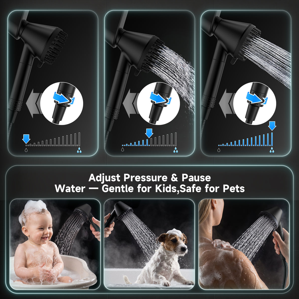 Shower Head with Handheld, High Pressure Showerhead, Black