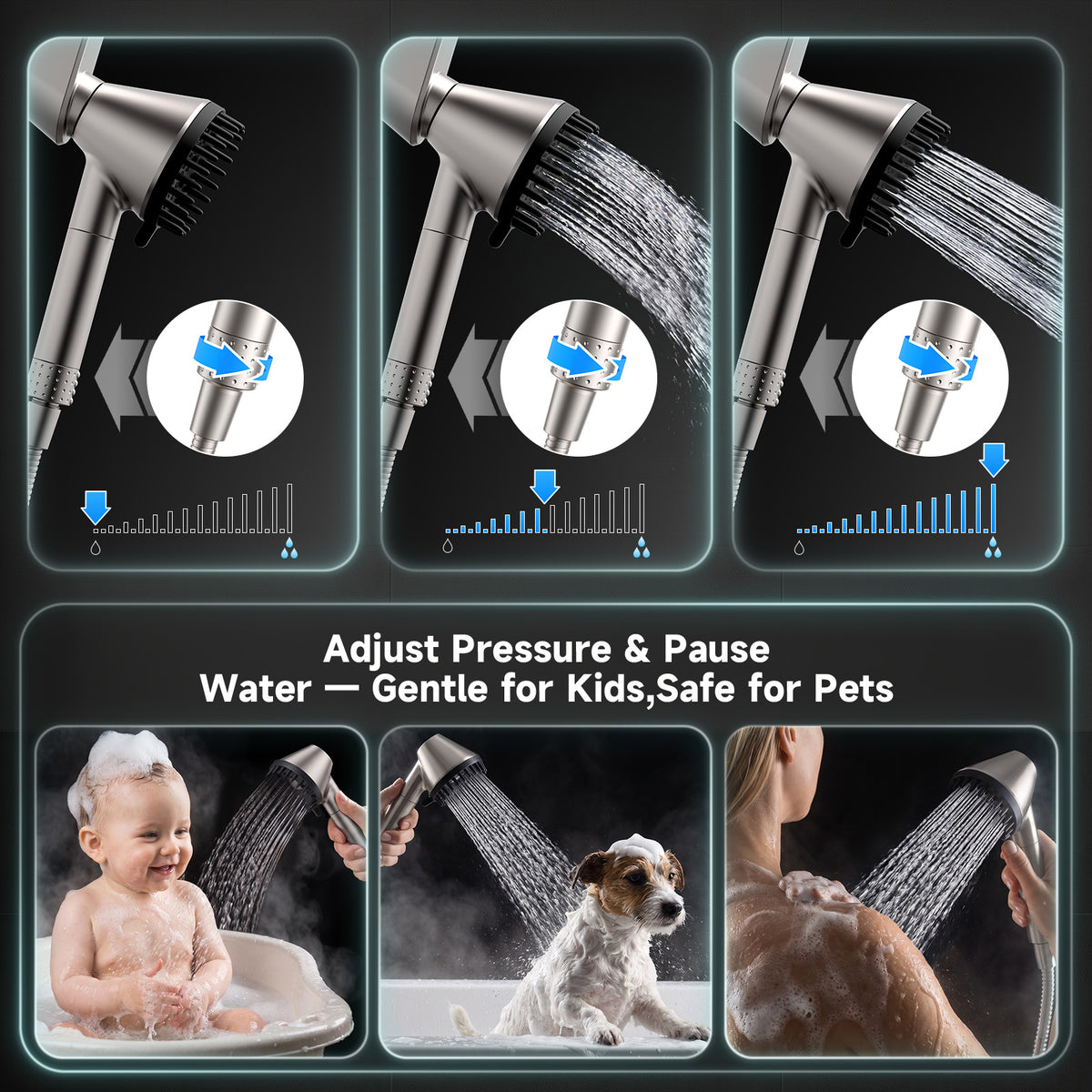 Shower Head with Handheld, High Pressure Showerhead, Nickel