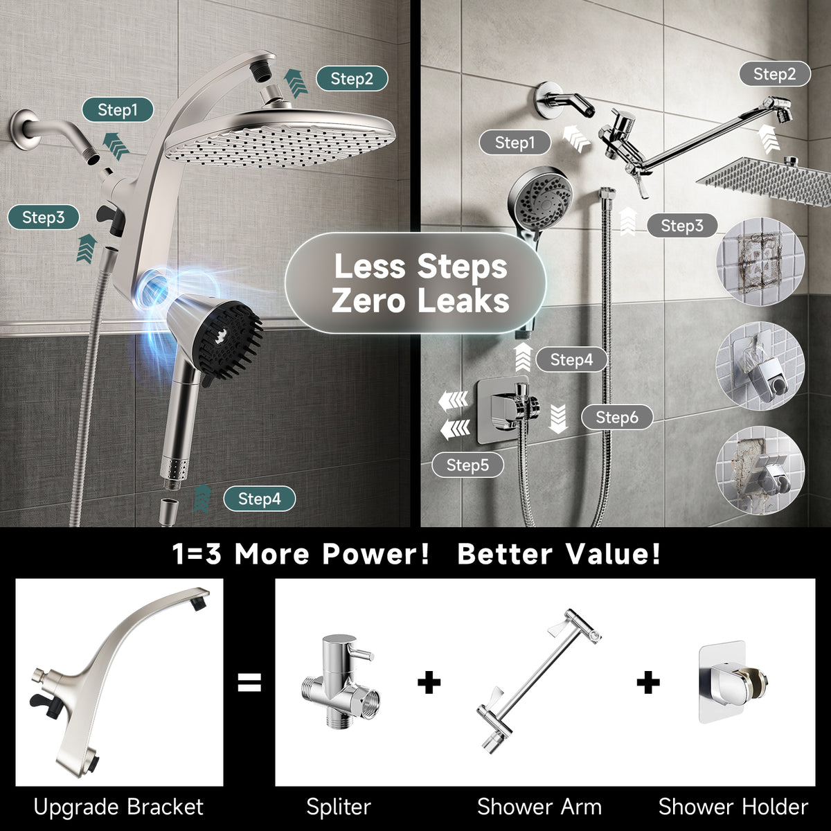 Shower Head with Handheld, High Pressure Showerhead, Nickel