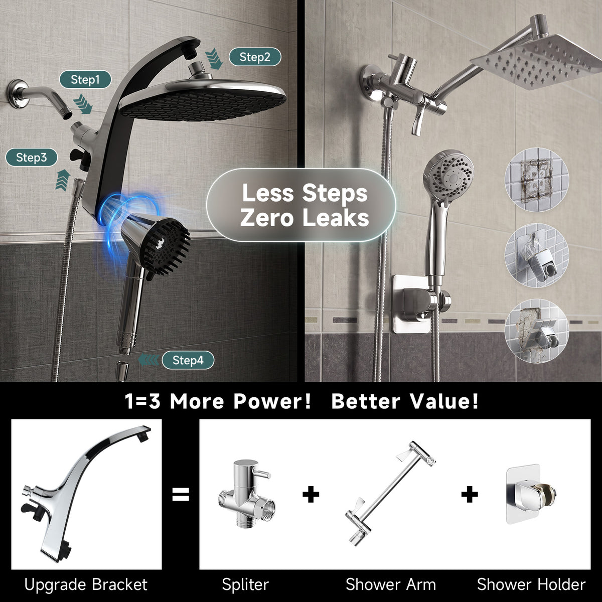 Shower Head with Handheld, High Pressure Showerhead, Chrome